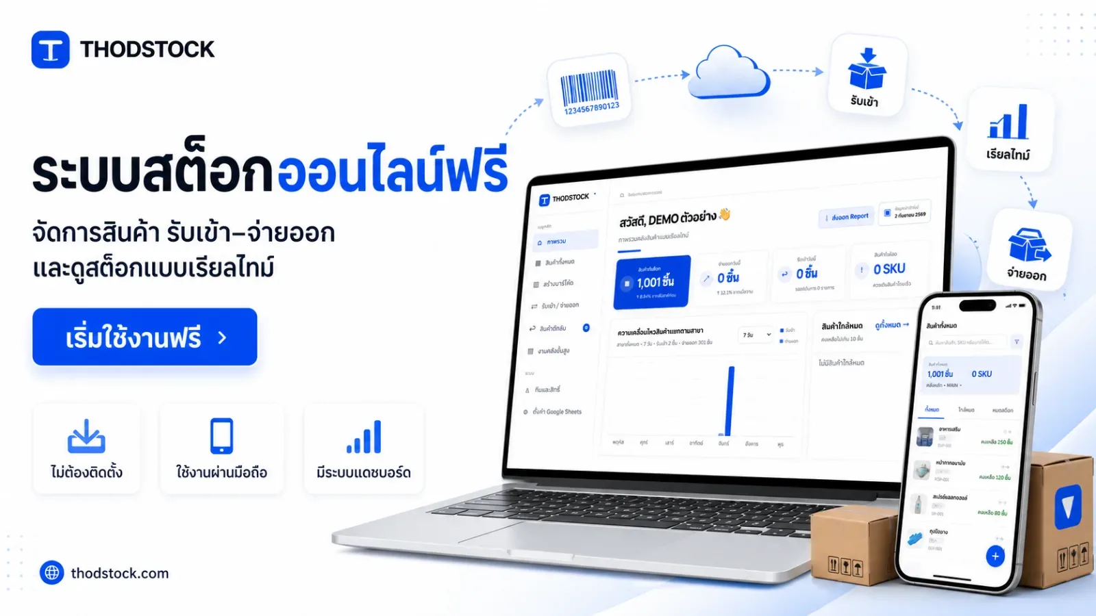 ระบบสต็อกใช้ฟรี จัดการสินค้าออนไลน์ง่าย ๆ ผ่านมือถือ เริ่มต้นกับ THODSTOCK